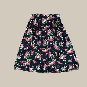 Vintage Sag Harbor Petite Black Floral Button Front A-Line Flowy Maxi Sk…